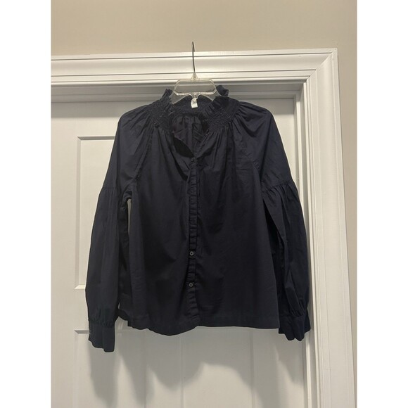 Women's Size Medium Navy Blue Long Sleeved Button Down Shirt Gap Collar Preppy - Picture 1 of 5